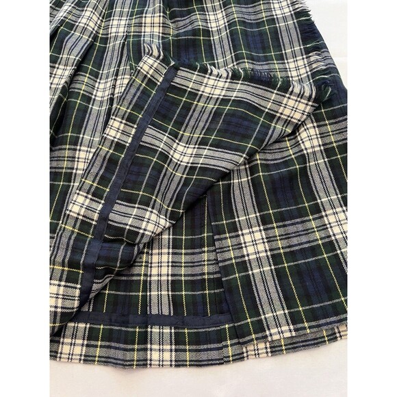MADISON Wool Wrap Skirt Vintage 8 Blue Green Plaid Tartan Fringe Safety Pin Y2K - Picture 8 of 10
